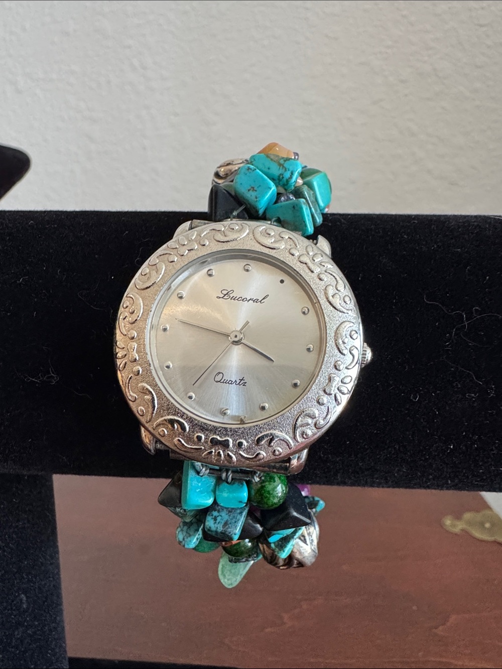Turquoise Bead Bracelet Watch - Silver-Tone Accents
